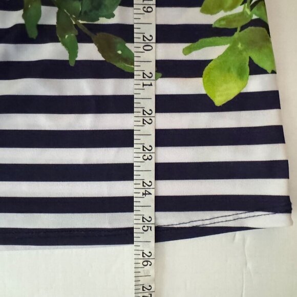 Boston Proper Floral Striped Blouse Long Bell Sleeve Stretchy Lace Up V Neck XXS - Picture 7 of 10